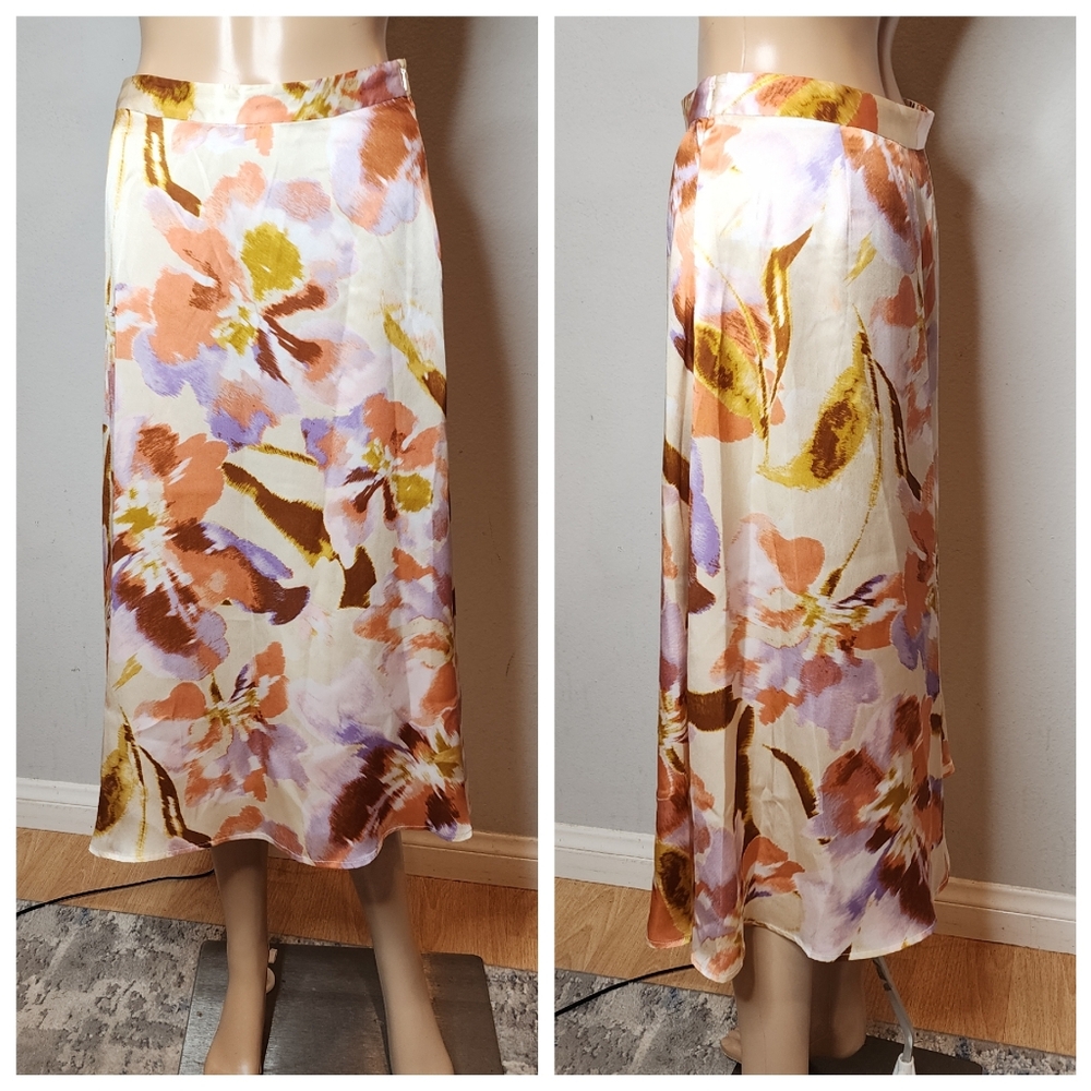 Joie 100% Silk Floral Midi Skirt Size 4 - Picture 2 of 12